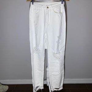 Shein High Waisted Ripped Raw Hem Straight Leg Jeans